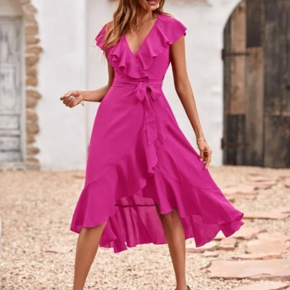 Boho navy blue ruffle hem wrap belted maxi dress - Picture 13 of 13
